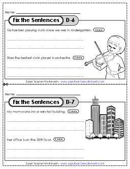 Fix the Sentences D-6 through D-10 Worksheet