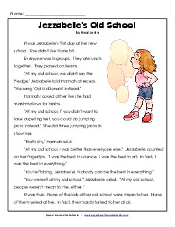 Jezzabelle\'s Old School (Fiction) 3rd Grade Reading Comprehension Worksheet