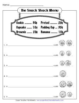 Snack Shack (Basic) A Money Canadian Worksheet