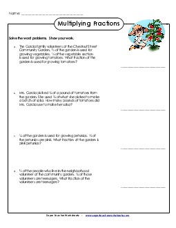 Word Problems: Multiplying Fractions Worksheet