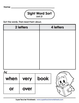 Sight Word Sort (Unit 21) Sight Words Worksheet