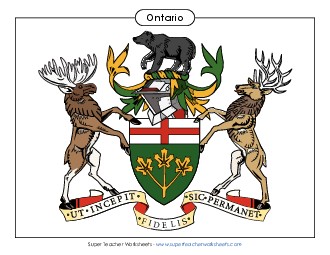 Ontario Coat of Arms (Full Colour) Canada Worksheet