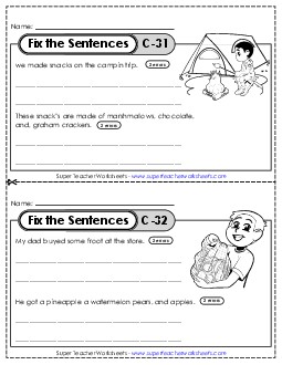 Fix the Sentences C-31 through C-35 Worksheet