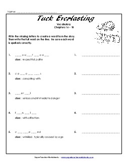 Vocabulary for Chapters 16-18 Book Tuck Everlasting Worksheet