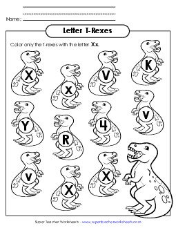 Letter X x Recognition - T-Rex Alphabet Worksheet