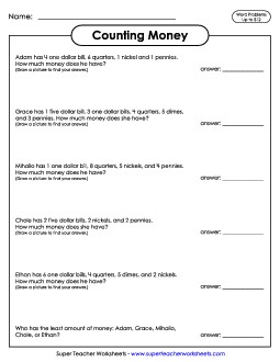 Counting Money Word Problems Worksheet