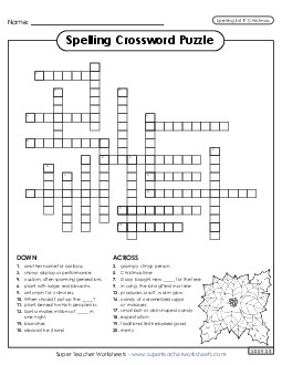 Crossword (Christmas) Spelling F Worksheet