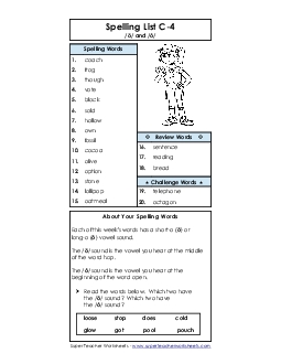 Spelling List C-4 Spelling C Worksheet