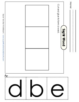 Large Cut-and-Glue: Bed Free Sight Words Individual Worksheet