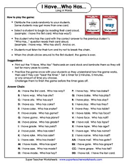 I have.. Who has... (Long A) Phonics Worksheet