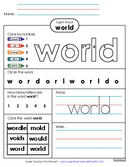 Worksheet 4: World Sight Words Individual Worksheet