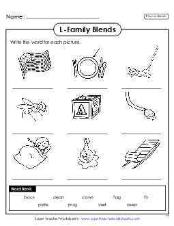 Write the Words: L-Blends Phonics Blends Worksheet