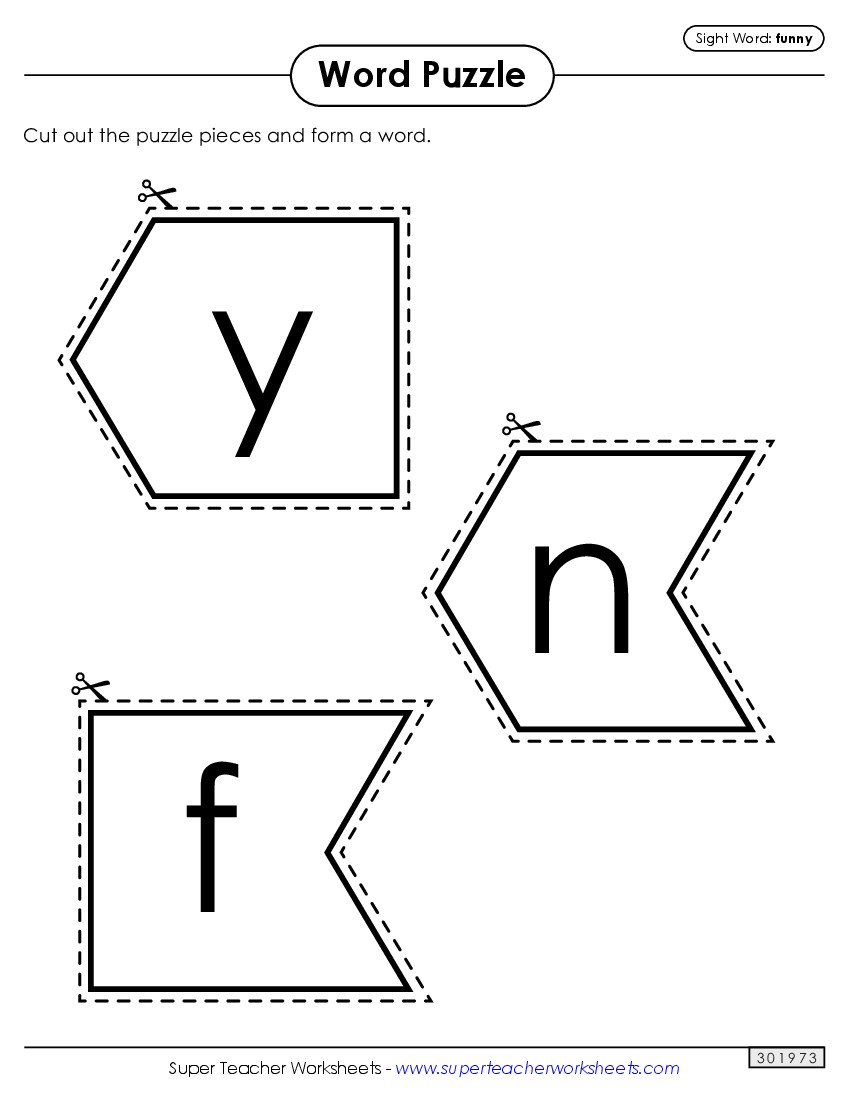 Word Puzzle: Funny Sight Words Individual Worksheet