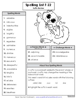 Spelling Word List (F-22)  Spelling F Worksheet