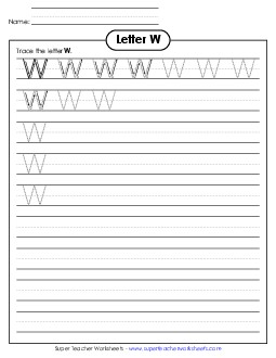 Uppercase W (Smaller Font Size) Alphabet Worksheet