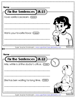 Fix the Sentences A-51 through A-55 Worksheet