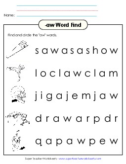 Circle the Words (-aw) Word Families Worksheet