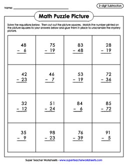 Subtraction Picture Puzzle: Farm Scene Worksheet