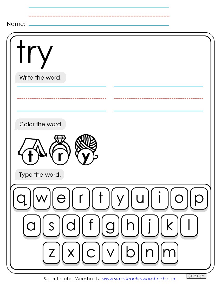 Write, Color, Type: Try Sight Words Individual Worksheet