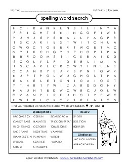 Halloween Word Search (D-Halloween)  Spelling D Worksheet