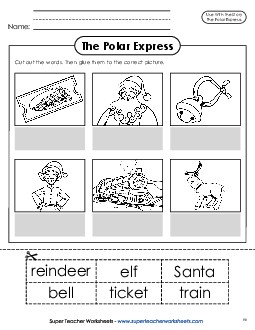 Cut and Glue Words Picture Book Polar Express Worksheet