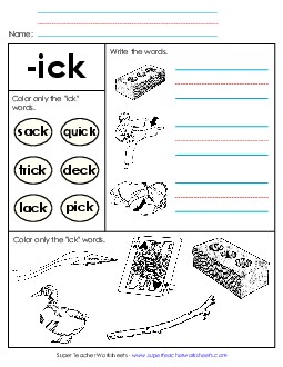 Worksheet 2 (-ick Words) Word Families Worksheet