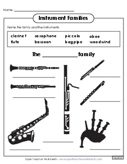 Name the Instruments: Woodwinds Music Worksheet