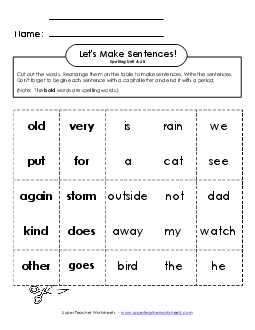 Let\'s Build Sentences (A-30) Spelling A Worksheet