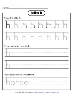 Lowercase h (Dotted Lines) Printing Worksheet