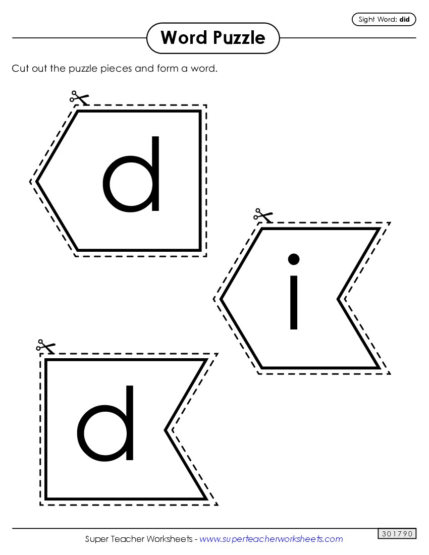 Word Puzzle: Did Sight Words Individual Worksheet