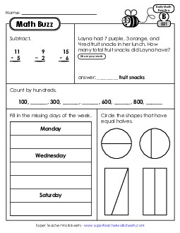 Math Buzz: Week 5 Worksheets 21 through 25 Daily Math Review Worksheet