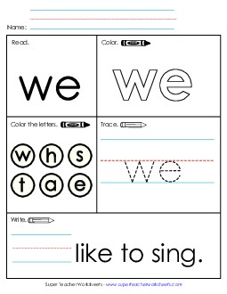 Worksheet 1: We Sight Words Individual Worksheet