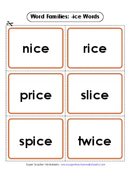 Flashcards (-ice) Word Families Worksheet