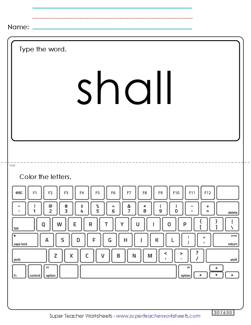 Type the Word: Shall Sight Words Individual Worksheet