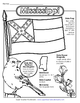 Mississippi State Symbols Coloring Page Free States Individual Worksheet