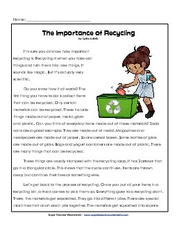 Importance of Recycling 4th Grade Reading Comprehension Worksheet