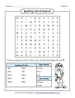 Word Search (B-2) Spelling B Worksheet