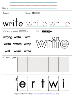 Worksheet 2: Write Sight Words Individual Worksheet