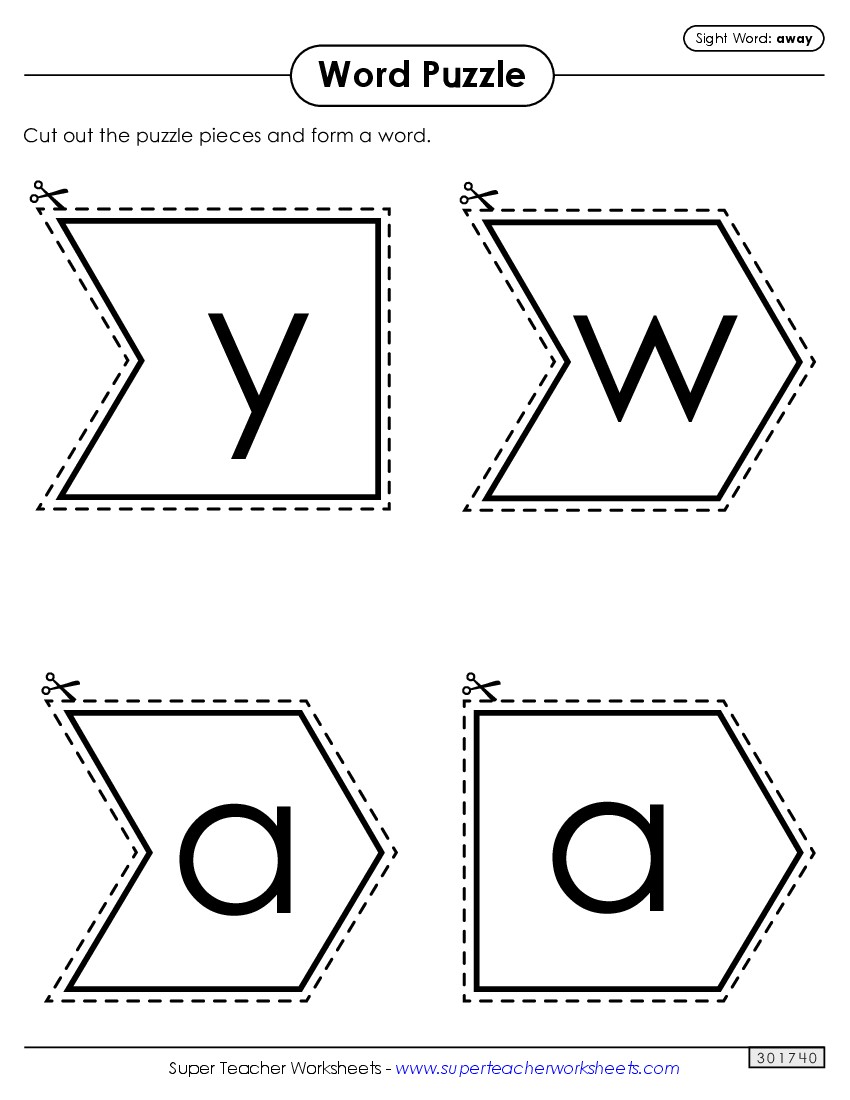 Word Puzzle: Away Sight Words Individual Worksheet