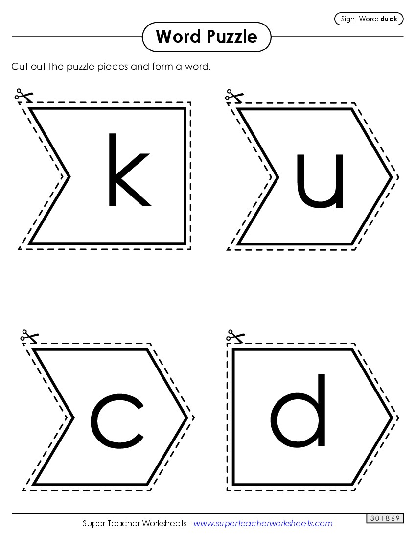 Word Puzzle: Duck Sight Words Individual Worksheet