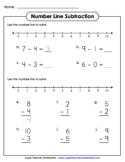 Number Line Subtraction 4 Worksheet