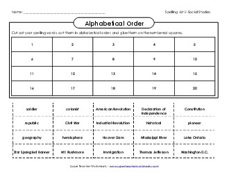 ABC Order: Cut and Glue Spelling E Worksheet