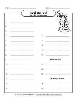 Spelling Test (E-27) Spelling E Worksheet