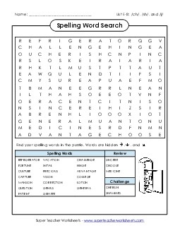 Word Hunt (E-7) Spelling E Worksheet