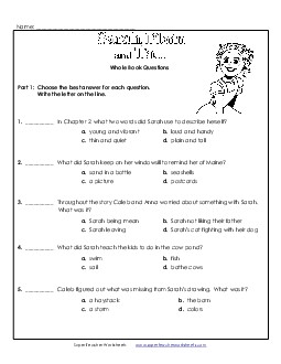 Whole Book Questions Book Sarah Plain And Tall Worksheet