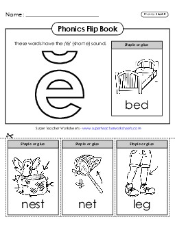 Phonics Flip Book (Short E Words) Phonics Long Short E Worksheet