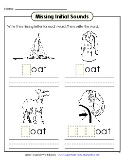 Missing Initial Sounds (-oat) Word Families Worksheet