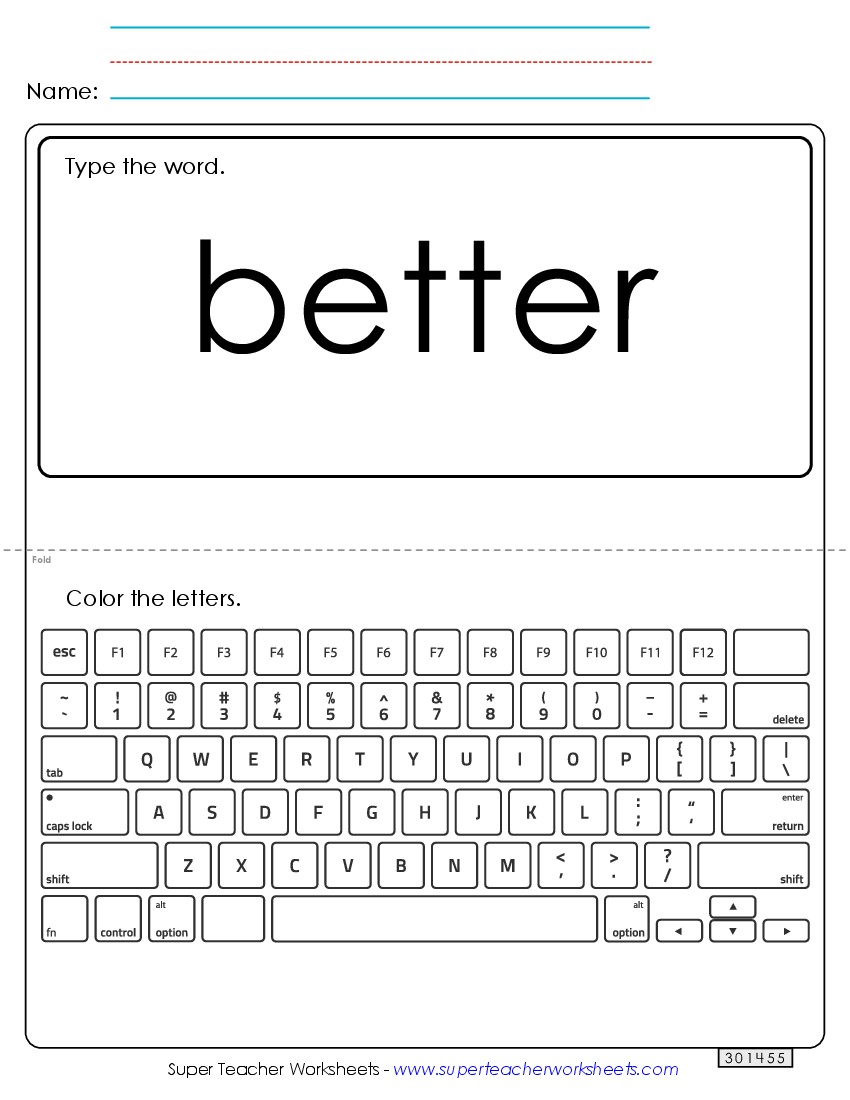 Type the Word: Better Sight Words Individual Worksheet