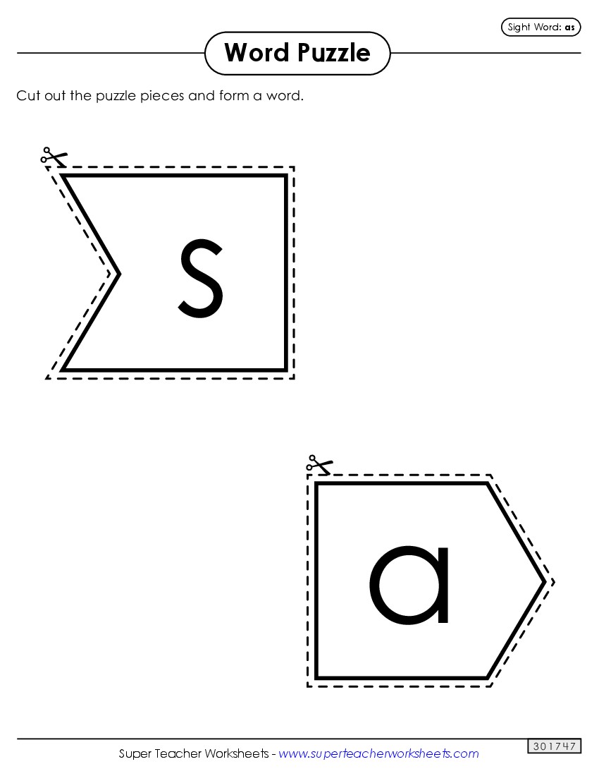 Word Puzzle: As Sight Words Individual Worksheet