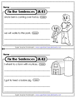 Fix the Sentences A-41 through A-45 Worksheet